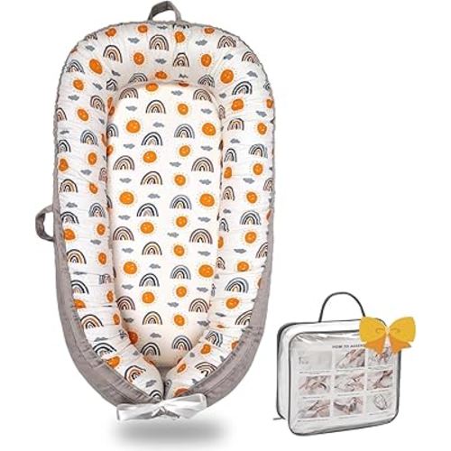 Baby Lounger-Breathable and Soft Organic 100% Cotton, Portable Infant Lounger with Removable Lounger Cover, Floor Lounger for Newborn - Ao Rainbow