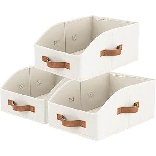 StorageWorks Closet Baskets for Organizing, Trapezoid Storage Bins, Linen Closet Organizers and Storage, Clothes Storage Baskets, Medium, Ivory White, 3-Pack