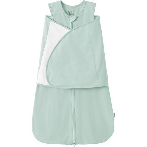 PATPAT Cotton Swaddle for Newborns, Soft Baby Wearable Blanket, Quiet Hook & Loop Closure, Easy Transition Design, 2-Way Zipper for Easy Diaper Changes, 0.5 TOG, Sage Green, 0-3 Months