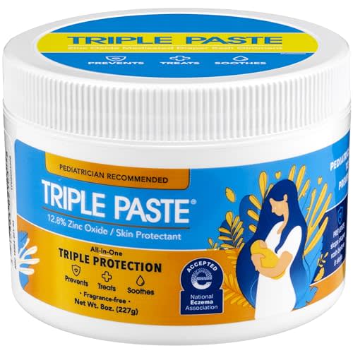 Triple Paste Diaper Rash Cream for Baby - 8 Oz Tub  Zinc Oxide Ointment Treats, Soothes & Prevents Diaper Rash, Pediatrician-Recommended Hypoallergenic Formula, Baby Essentials for Daily & Overnight