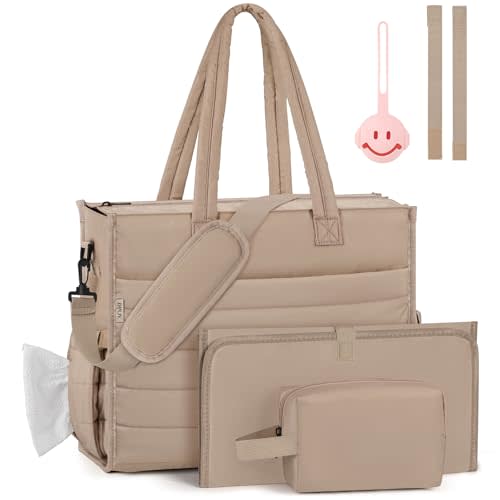 IBFUN Diaper Bag Tote for Baby - Large Baby Bag 4Pcs with Waterproof Changing Pad Pacifier Case, Travel Hospital Mommy Bag