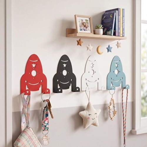 4 Pcs Spaceship Wall Hooks Outer Space Themed Metal Hooks