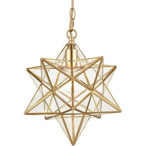 DANSEER Moravian Star Light Modern Brass Pendant Light 14 Inches with Clear Glass Shade