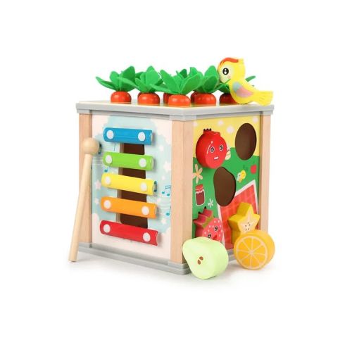 Racxily 6-in-1 Activity Cube - Montessori Toy for 1-3 Year Olds - Fine Motor Skills and Clock Recognition - Busy Toys for Toddlers