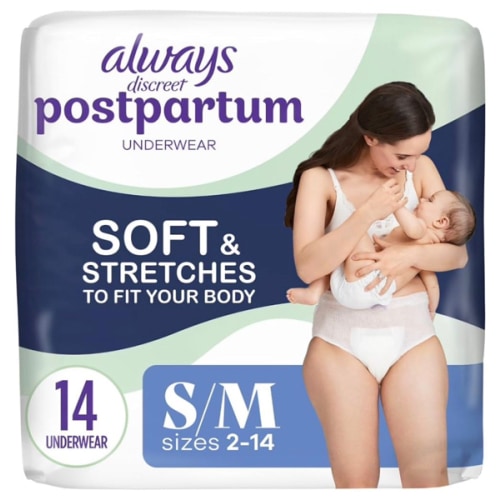 Always Discreet Postpartum and Adult Incontinence Underwear for Women, Small/Medium, Maximum Protection, 14 Count