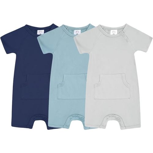 3-Pack Baby Boys Girls Summer lightweight One-piece Rompers – Short Sleeve Shortalls with Pocket, Soft Outfit for Playtime
