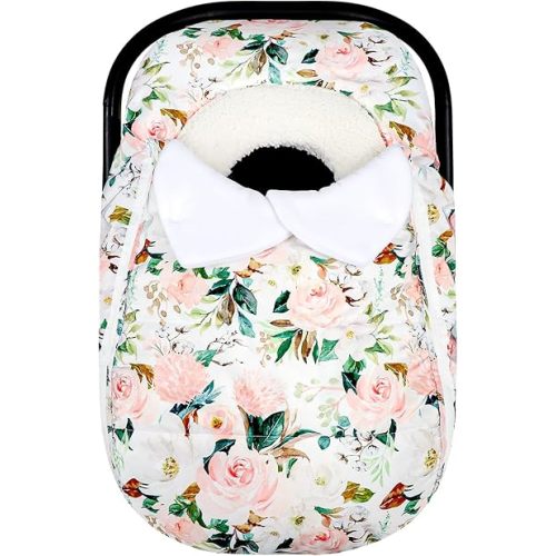 DILIMI Car Seat Covers for Babies, Winter Baby Car Seat Cover, Infant Car Seat Canopy for Girls Boys, Warm Windproof Carseat Canopy for Newborn, Pink Floral