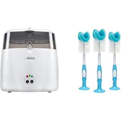 Dr. Brown's Deluxe Bottle Sterilizer and Baby Bottle Cleaning Brush with Sponge and Scrubber Bundle