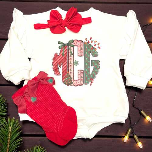 Baby Girl Christmas Romper, Girl Christmas One Piece, Girl Monogrammed Christmas Romper, Girl Monogrammed Christmas Shirt