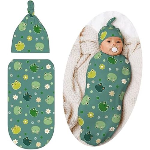 Frog Swaddle Blanket with Hat for Baby, Swaddling Bag for Unisex Baby Stuff, Frog