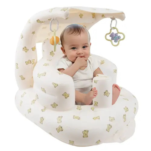 [Upgraded] Inflatable Baby Seat with Canopy and Toys and Built-in Air Pump - Ideal for Babies 3 Months & Up, Ensures Comfortable Sitting on the Floor - TikTok Shop