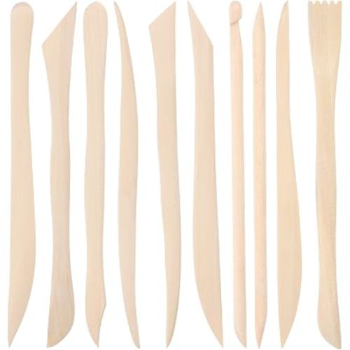 DIVINA VITAE 10Pcs Wooden Clay Sculpting Tools Double Ended Clay Modeling Tools 6.22 Inch Pottery Sculpting Tools for Cutting Soap Carving Smoothing Clay Supplies