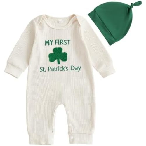 Amnnchya My First St Patricks Day Baby Girl Boy Outfit Cute Clover Jumpsuit Irish Romper Newborn Fall Winter Spring Clothes