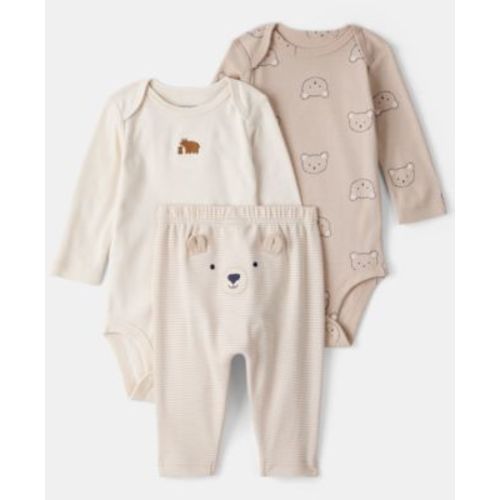 Baby Boys' Bear Print Long-Sleeve Bodysuit and Pants, 3-Piece Set