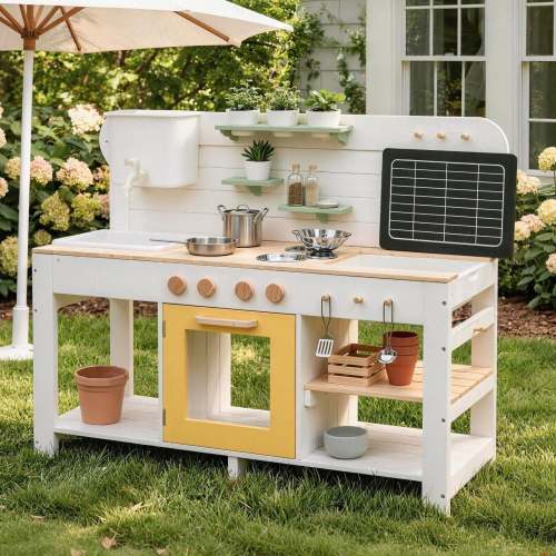 Outdoor Garden Play Kitchen White with Water Tank Ages 3+ | Giant Bean – Giant bean