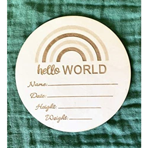 Rainbow Personalized Wood Birth Announcement Card Round for Newborn Photo Props|Wooden Infant Arrival Disc|Baby I'm Here|Rainbow Baby Announcement