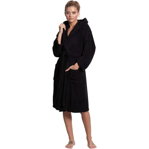 Turkuoise Women's Turkish Cotton Hooded Robe, Terry Hooded Bathrobe