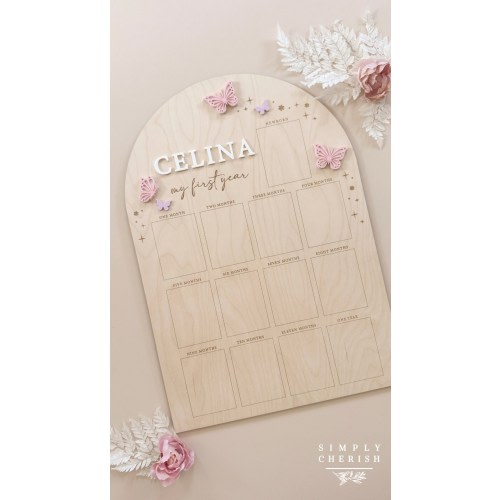 First Year Birthday Board |One Year Of | My First Year | 12 Months Photo | Butterfly Enchanted Garden Wildflower Party | Newborn Photo