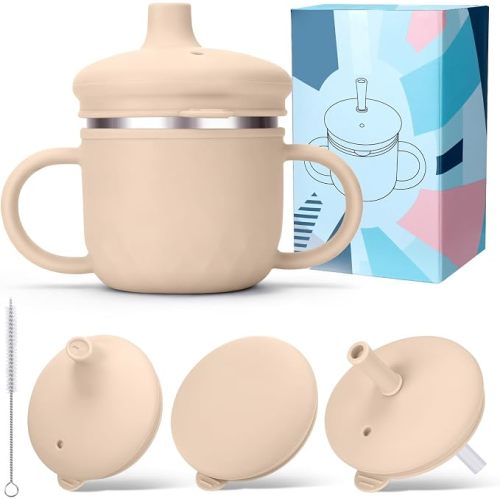 BUSOHA 3 IN 1 Stainless Steel Toddler Sippy Cup - 8oz Baby Sippy Cup | Food-Grade 304 Stainless Steel and Silicone,Spill-Proof Toddler Straw Cup with Brush,Dishwasher Safe,Blue