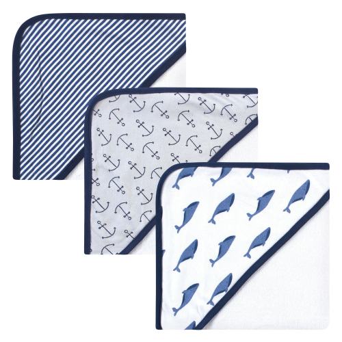 Touched by Nature Baby Unisex Organic Cotton Hooded Towels, Blue Whale, One Size - Blue Whale - One Size