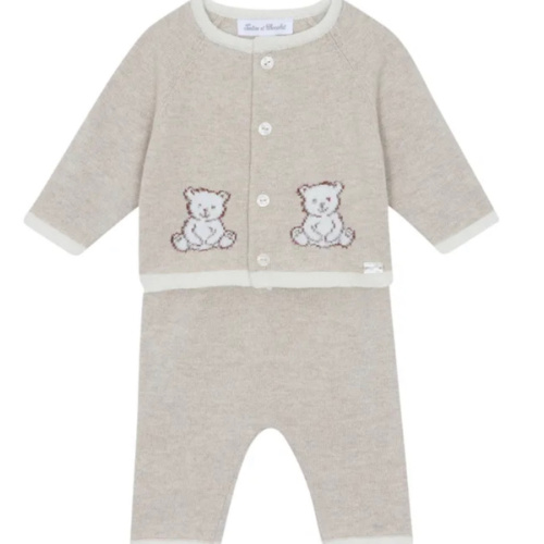 Teddy Bear Knit Cardigan and Pants Set | Heather beige