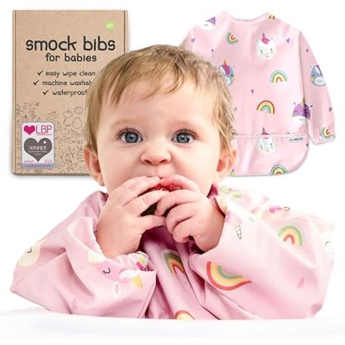 Waterproof Smock Baby Bibs for Eating (6-24 Months)
