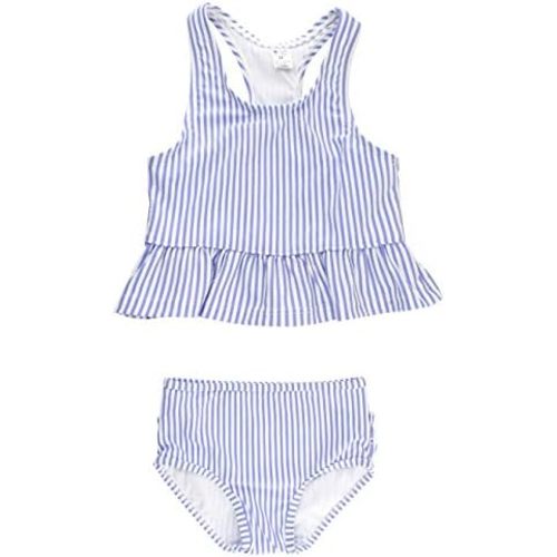 RuffleButts Girls UPF50+ Sun Protection One Shoulder Ruffle Tankini Two Piece Swimsuit
