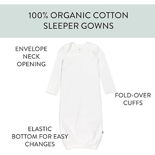 HonestBaby unisex baby 2-pack Organic Cotton Sleeper Nightgown, Bright White, 0-6 Months US