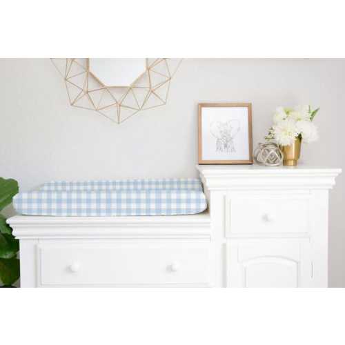 Gingham Check Changing Pad Cover Light Blue Nursery Gift for Baby Checkered Plaid Cotton Fitted Sheet Boy Crib Bedding