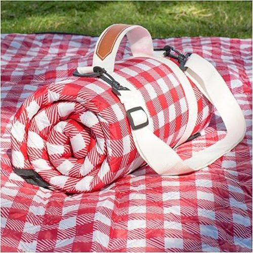 Genovega Waterproof Picnic Blanket Beach Outdoor Camping Mat Extra Large Foldable Cute Big Travel Essential Accessories Gift Park Patio Lawn Garden Grass Ground Music Festival Must Have Checkered