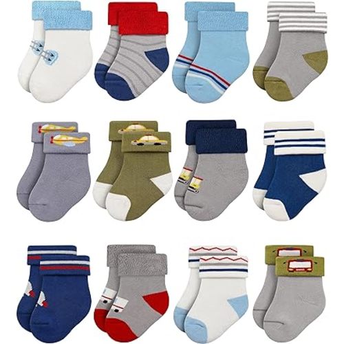 RATIVE Newborn Baby Socks 0-6,6-12 Months Terry Turn Cuff Socks for Boys Girls
