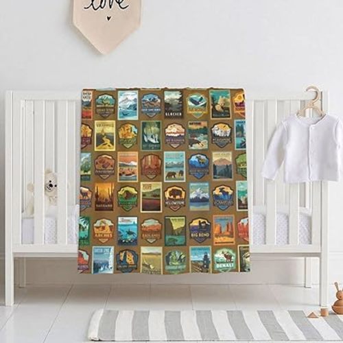 DKJlitter Baby Blanket for Boys Girls, National Parks Pattern Super Soft Comfy Toddler Baby Newborn Double Layer Blanket Shower Gifts for Stroller & Crib 30 x 40 Inch