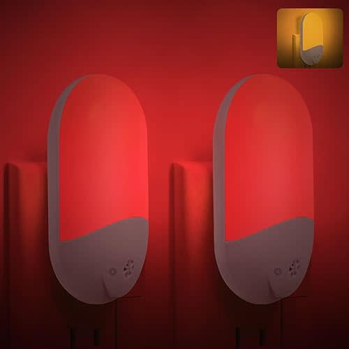 670nm Red & Amber Light Night Light Plug into Wall for Sleep[2 Pack] - Zero Blue Light, Dusk to Dawn Sensor Auto On/Off LED Red Night Light for Baby Nursery Bedroom Bathroom