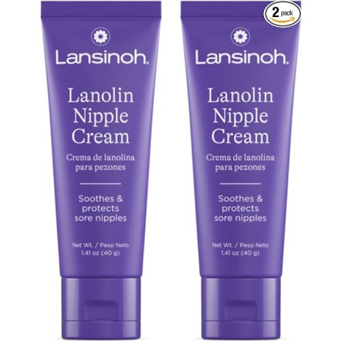 Lansinoh Lanolin Nipple Cream Safe for Breastfeeding Baby, 100% Natural Nipple Butter, Breastfeeding Essentials for Postpartum Moms, 1.41 Ounces (2 Pack)