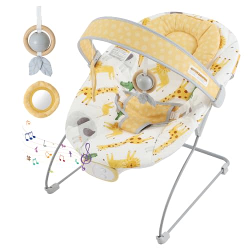 Portable Baby Bouncer for Infants,Foldable Baby Bouncer Seat,0-6M,0-20lb | 8 Melodies Music,3 Vibration Levels & Adjustable Volume,3-Point Harness,Machine Washable,Sensory Toys,Indoor & Outdoor Use