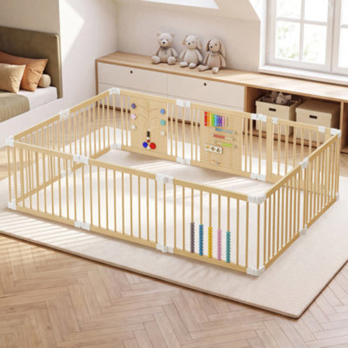 Solid Pine Wood Baby Playpen - Foldable Safety Gate for Toddlers, Portable Play Yard & Nursery Room Divider, Natural Finish | Wayfair