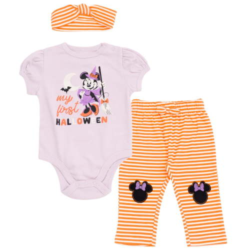 Disney Minnie Mouse Halloween Bodysuit, Pants and Headband 3 Piece Outfit Set Newborn to Infant