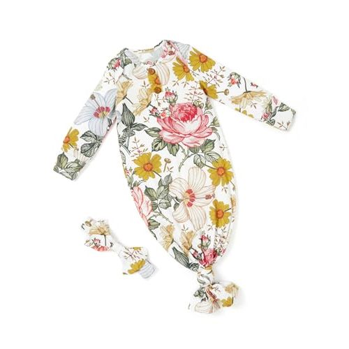PATPAT Baby Sleeper Gown with Bamboo Viscose for Newborn Girls Boys, Knotted Nightgown with Mittens for Infant Home Coming