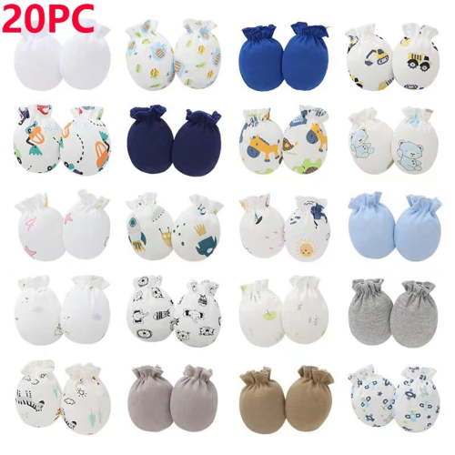 Cowsor 20 PCS Newborn Anti Scratch Mittens Cute Random Print Baby Gloves Protective Hand Covers for 0-12 Months