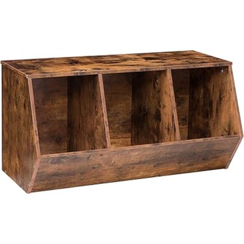 HOOBRO Toy Storage Cubby, Kids Bookshelf, Stackable 3-Bin Toy Storage Cabinet, Bookcase Footboard, Children's Toy Shelf, Suitable for Children's Room, Playroom, Hallway, Rustic Brown BF30CW01