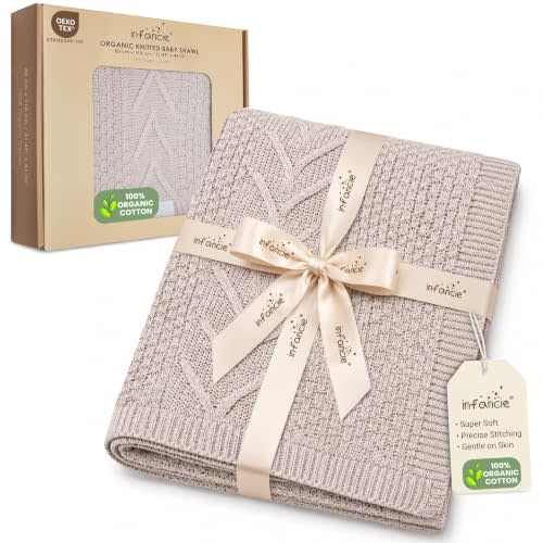 Organic Cotton Knit Baby Swaddle Blanket Infant & Toddler 31x43 in | Oeko-TEX Certified, Swaddling Blanket, Baby Blanket, Baby Blankets For Girls, Beige, Unisex Design, Breathable weave help