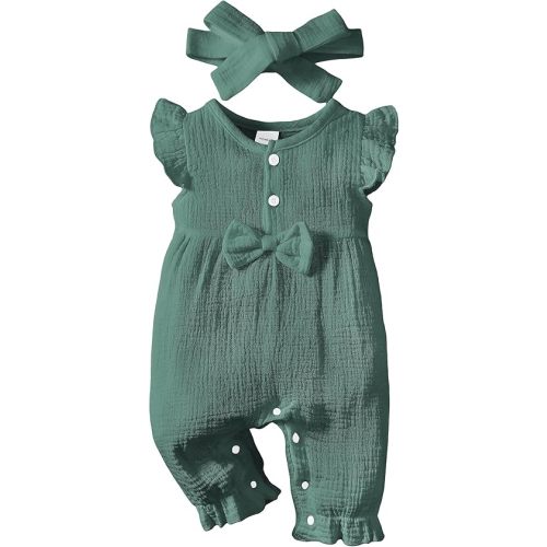 Renotemy Baby Girl Clothes Romper Infant Summer Bodysuit Outfits Cotton Linen Jumpsuits Newborn Essential Preemie Clothes