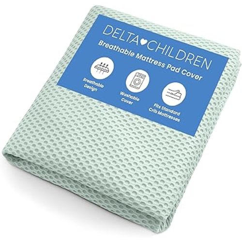 Delta Children Breathable Crib Mattress Pad Cover - Make Every Crib Mattress Breathable - Elastic Edges for Secure, Universal Fit - Machine Washable - 1 Pack, Green