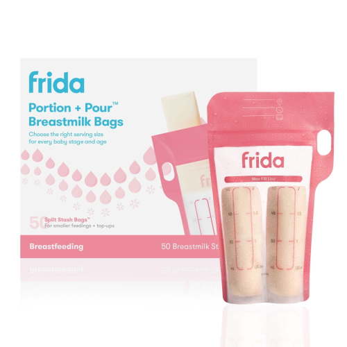 Frida Breastmilk Storage Bags, 50ct Split Stash Freeze & Thaw Milk Bag