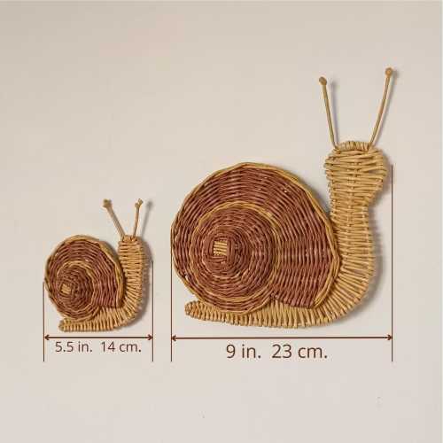 Woodland nursery wall hanging wicker decor snail and mushroom, boho playroom decor