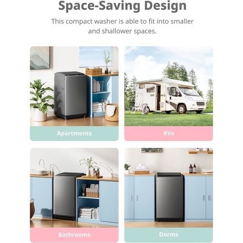 COMFEE’ 1.6 Cu.ft Portable Washing Machine, 11lbs Capacity Fully Automatic Compact Washer with Wheels, 6 Wash Programs Laundry Drain Pump, Ideal for Apartments, RV, Camping, Magnetic Gray