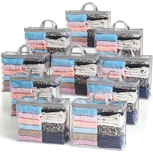 10 Pack Clear Storage Bags for Clothes, 22L Blanket Storage Bags, Under Bed Storage, Closet Organizers Bag, Upgraded Version Two-Way Zippers Design(Grey, 10PACK)