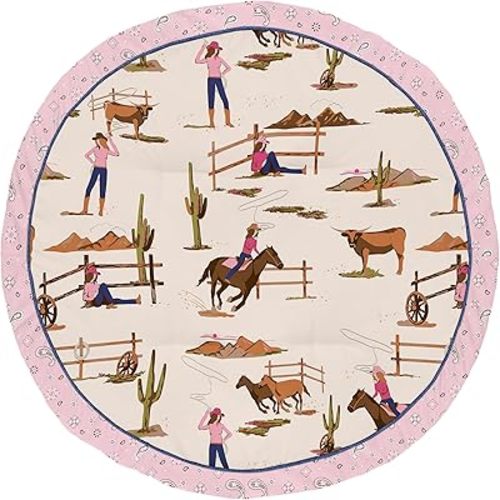 Sweet Jojo Designs Western Cowgirl Girl Baby Play Mat Tummy Time Activity Infant Playmat Playpen Tent Teepee Floor Wild West Bandana Paisley Vintage Country Animal Horse Retro Southwest Brown Pink Tan