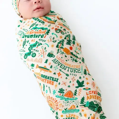 Camping Bamboo Newborn Swaddle Set + Cap | Raising Mama