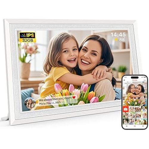 Frameo 10.1" Digital Picture Frame, Smart WiFi Digital Photo Frame with 1280x800 HD IPS Touch Screen 32GB Memory Auto-Rotate Wall Mounted, Share Photos/Videos from Phone Anywhere(White)